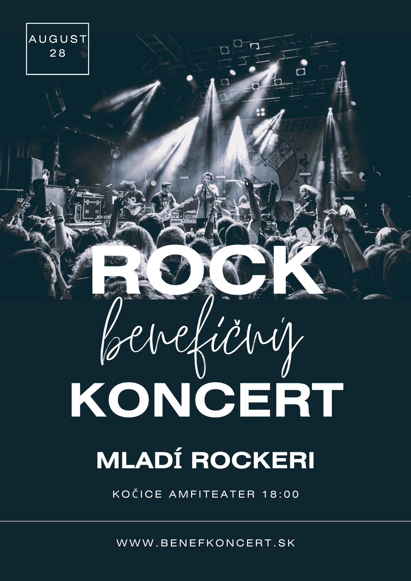 Dark Blue and White Bold Modern Rock Music Concert Flyer